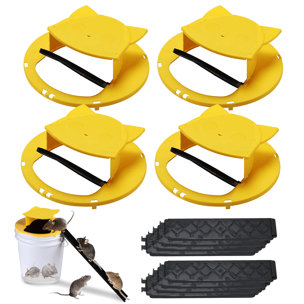 4pc, Mouse Trap Bucket, Mouse Traps Indoor for Home, Multi, Catch, Auto, Reset, Humane or Lethal Rat Trap, ABS Material, 5 Gallon Bucket Compatible, Reusable Bucket Lid Rat Traps Indoor Outdoor, Mouse Catching Tool