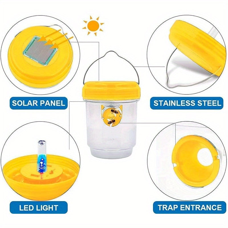 3 Pcs Solar Wasp Traps Outdoor Hanging, Solar Powered Wasp Killer Hanging for Outside with UV LED Light, Reusable Bee Trap Catcher Outdoor, for Hornets, Yellow Jackets Fly, Flying Insect and Wasps, Indoor Outdoor Patio Garden Home