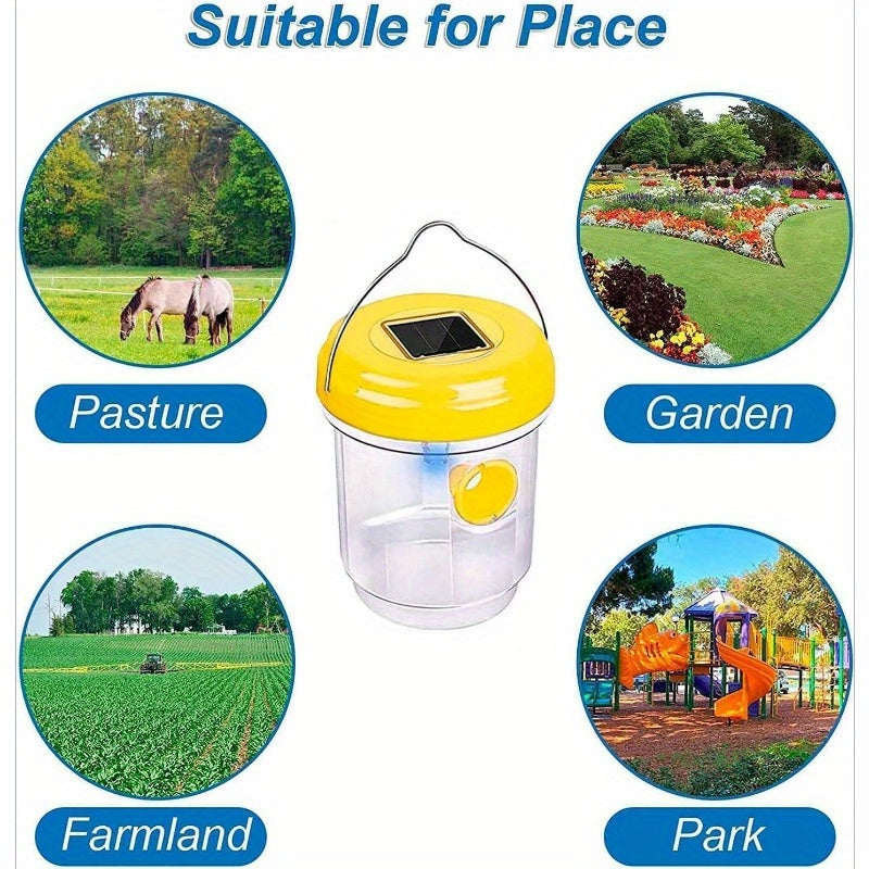 3 Pcs Solar Wasp Traps Outdoor Hanging, Solar Powered Wasp Killer Hanging for Outside with UV LED Light, Reusable Bee Trap Catcher Outdoor, for Hornets, Yellow Jackets Fly, Flying Insect and Wasps, Indoor Outdoor Patio Garden Home