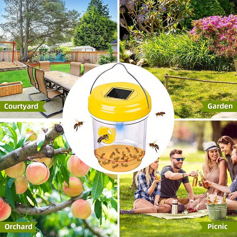 3 Pcs Solar Wasp Traps Outdoor Hanging, Solar Powered Wasp Killer Hanging for Outside with UV LED Light, Reusable Bee Trap Catcher Outdoor, for Hornets, Yellow Jackets Fly, Flying Insect and Wasps, Indoor Outdoor Patio Garden Home