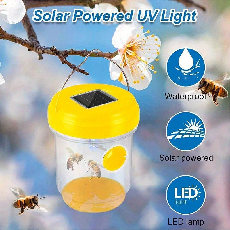 3 Pcs Solar Wasp Traps Outdoor Hanging, Solar Powered Wasp Killer Hanging for Outside with UV LED Light, Reusable Bee Trap Catcher Outdoor, for Hornets, Yellow Jackets Fly, Flying Insect and Wasps, Indoor Outdoor Patio Garden Home