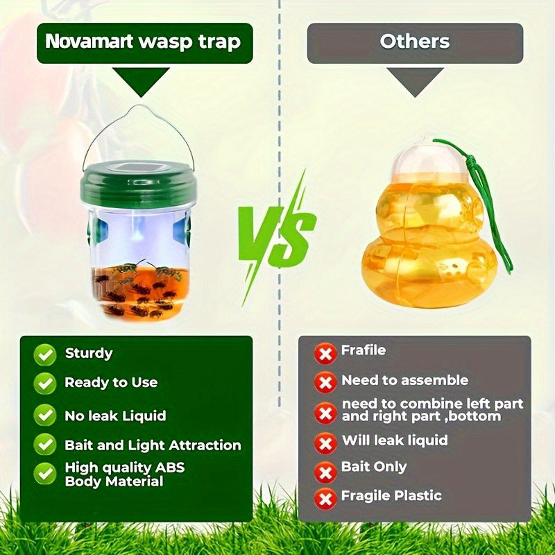 3 Pcs Solar Wasp Traps Outdoor Hanging, Solar Powered Wasp Killer Hanging for Outside with UV LED Light, Reusable Bee Trap Catcher Outdoor, for Hornets, Yellow Jackets Fly, Flying Insect and Wasps, Indoor Outdoor Patio Garden Home