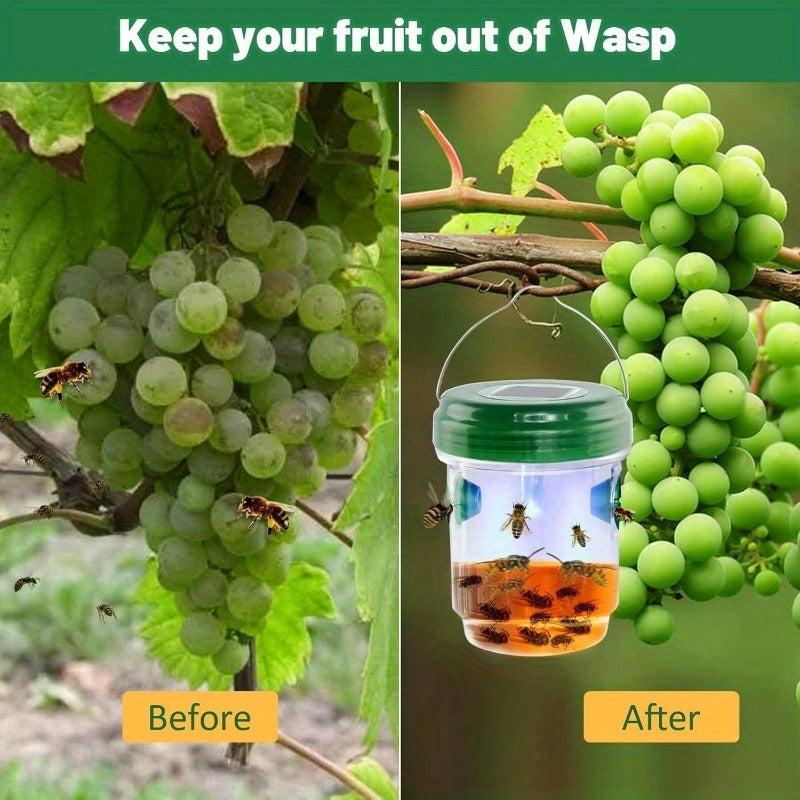 3 Pcs Solar Wasp Traps Outdoor Hanging, Solar Powered Wasp Killer Hanging for Outside with UV LED Light, Reusable Bee Trap Catcher Outdoor, for Hornets, Yellow Jackets Fly, Flying Insect and Wasps, Indoor Outdoor Patio Garden Home