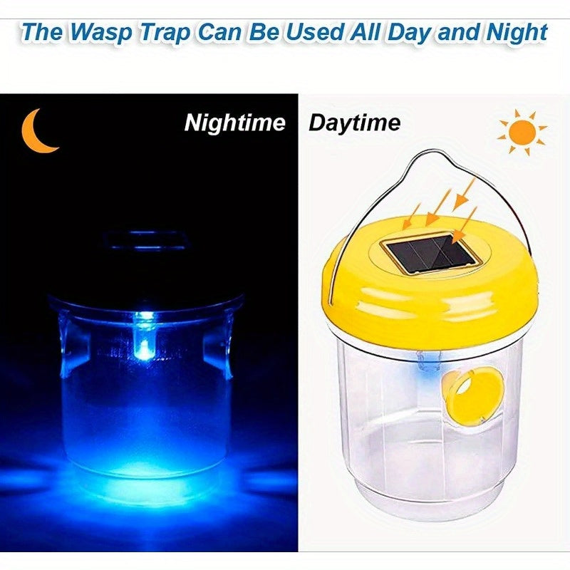 3 Pcs Solar Wasp Traps Outdoor Hanging, Solar Powered Wasp Killer Hanging for Outside with UV LED Light, Reusable Bee Trap Catcher Outdoor, for Hornets, Yellow Jackets Fly, Flying Insect and Wasps, Indoor Outdoor Patio Garden Home