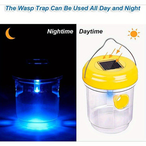 3 Pcs Solar Wasp Traps Outdoor Hanging, Solar Powered Wasp Killer Hanging for Outside with UV LED Light, Reusable Bee Trap Catcher Outdoor, for Hornets, Yellow Jackets Fly, Flying Insect and Wasps, Indoor Outdoor Patio Garden Home