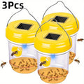 3 Pcs Solar Wasp Traps Outdoor Hanging, Solar Powered Wasp Killer Hanging for Outside with UV LED Light, Reusable Bee Trap Catcher Outdoor, for Hornets, Yellow Jackets Fly, Flying Insect and Wasps, Indoor Outdoor Patio Garden Home