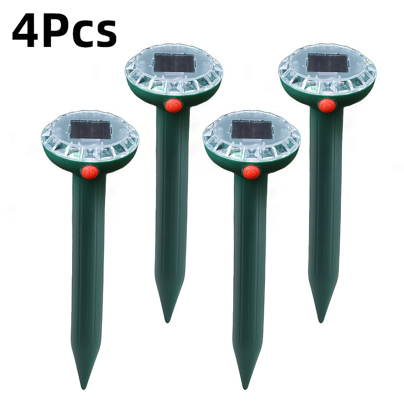 4Pcs, Mole Repellent Solar Powered 4 Pack, Snake Vole Repellent Outdoor, Gopher Repellent Soundwave technology Solar Powered for Lawn Garden, Sonic Mole Spikes, Get Rid of Moles Groundhog Chipmunk Repellent