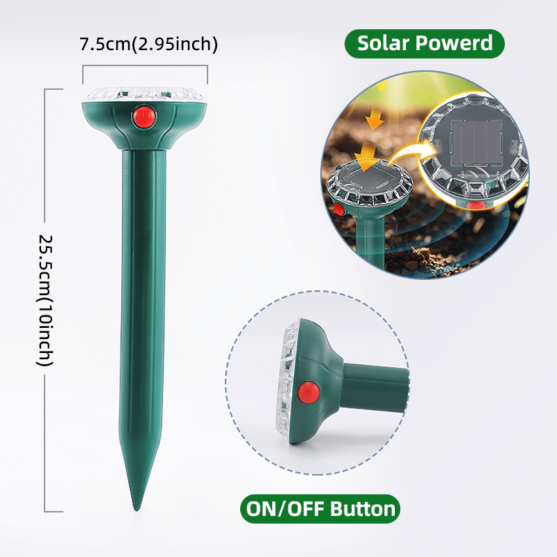 4Pcs, Mole Repellent Solar Powered 4 Pack, Snake Vole Repellent Outdoor, Gopher Repellent Soundwave technology Solar Powered for Lawn Garden, Sonic Mole Spikes, Get Rid of Moles Groundhog Chipmunk Repellent