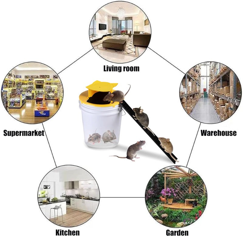 4pc, Mouse Trap Bucket, Mouse Traps Indoor for Home, Multi, Catch, Auto, Reset, Humane or Lethal Rat Trap, ABS Material, 5 Gallon Bucket Compatible, Reusable Bucket Lid Rat Traps Indoor Outdoor, Mouse Catching Tool
